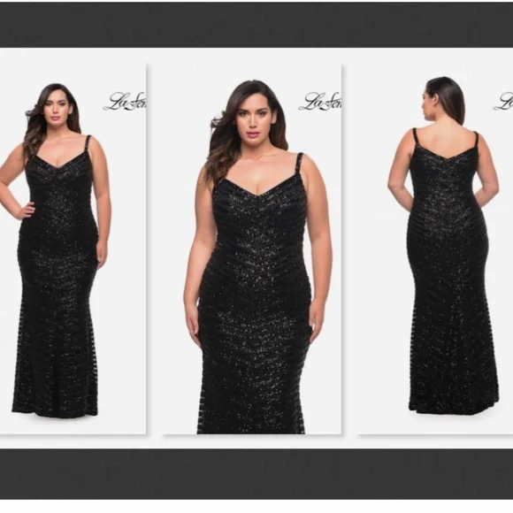 La Femme | Dresses | New 478 La Femme 29622 Vstriped Evening Dress Black  Plus Size 22 | Poshmark